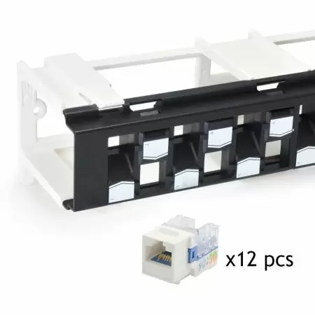 ISO/IEC Category 6a - Unshielded ISO Cat 6a / TIA Cat 6A Component-Rated Wall-Mount Patch Panel loaded with Side-Entry Jacks (KVA Series), 89D Bracket Included